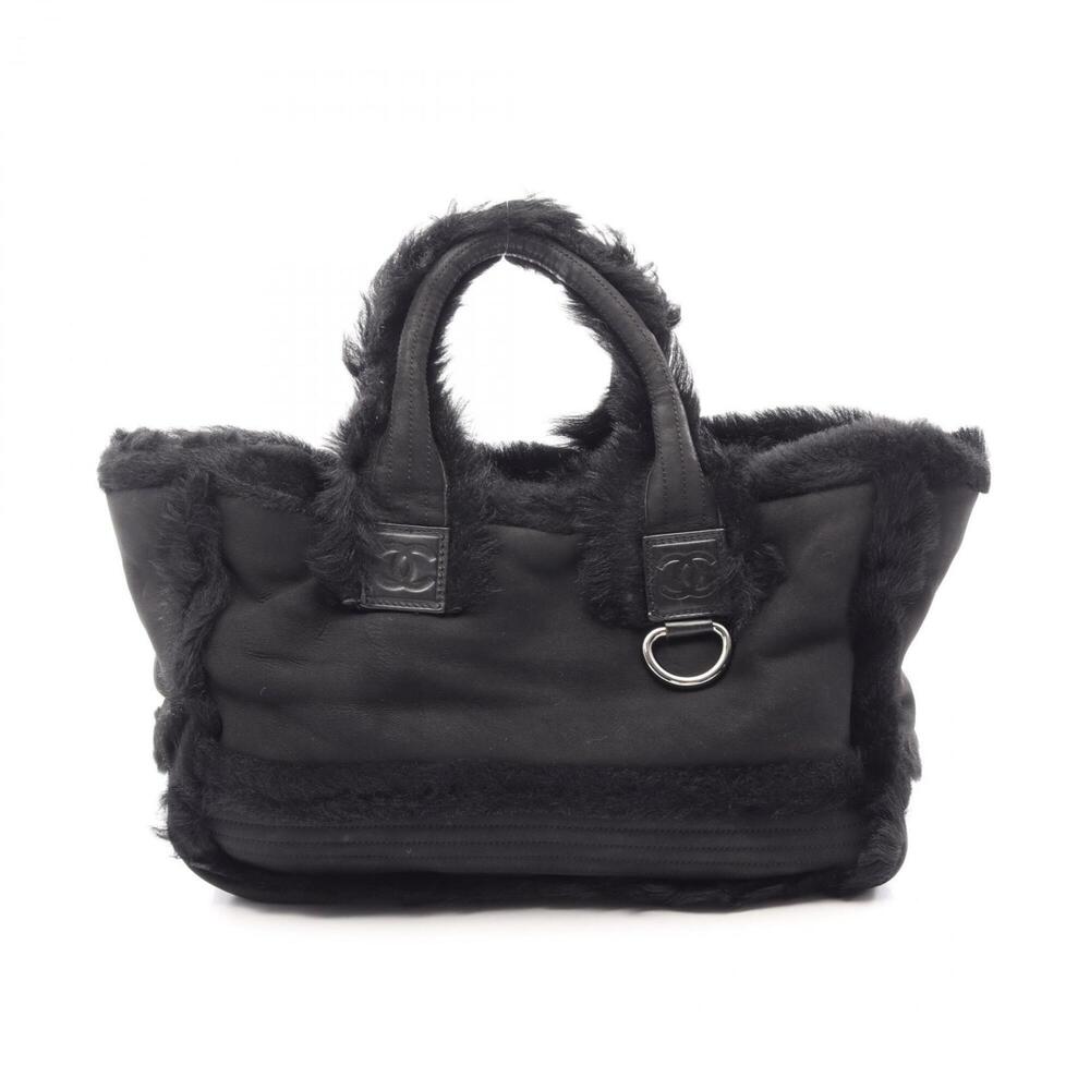 Chanel Sport Line Tote Bag Handbag Suede Fur Women's Black